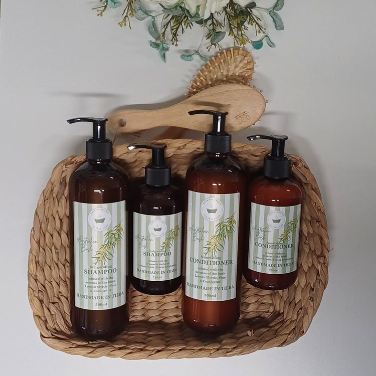Our invigorating shampoo and nourishing conditioner, infused with the aromas of the Australian Bush is free from parabens, sulphates, silicones and artificial colours.