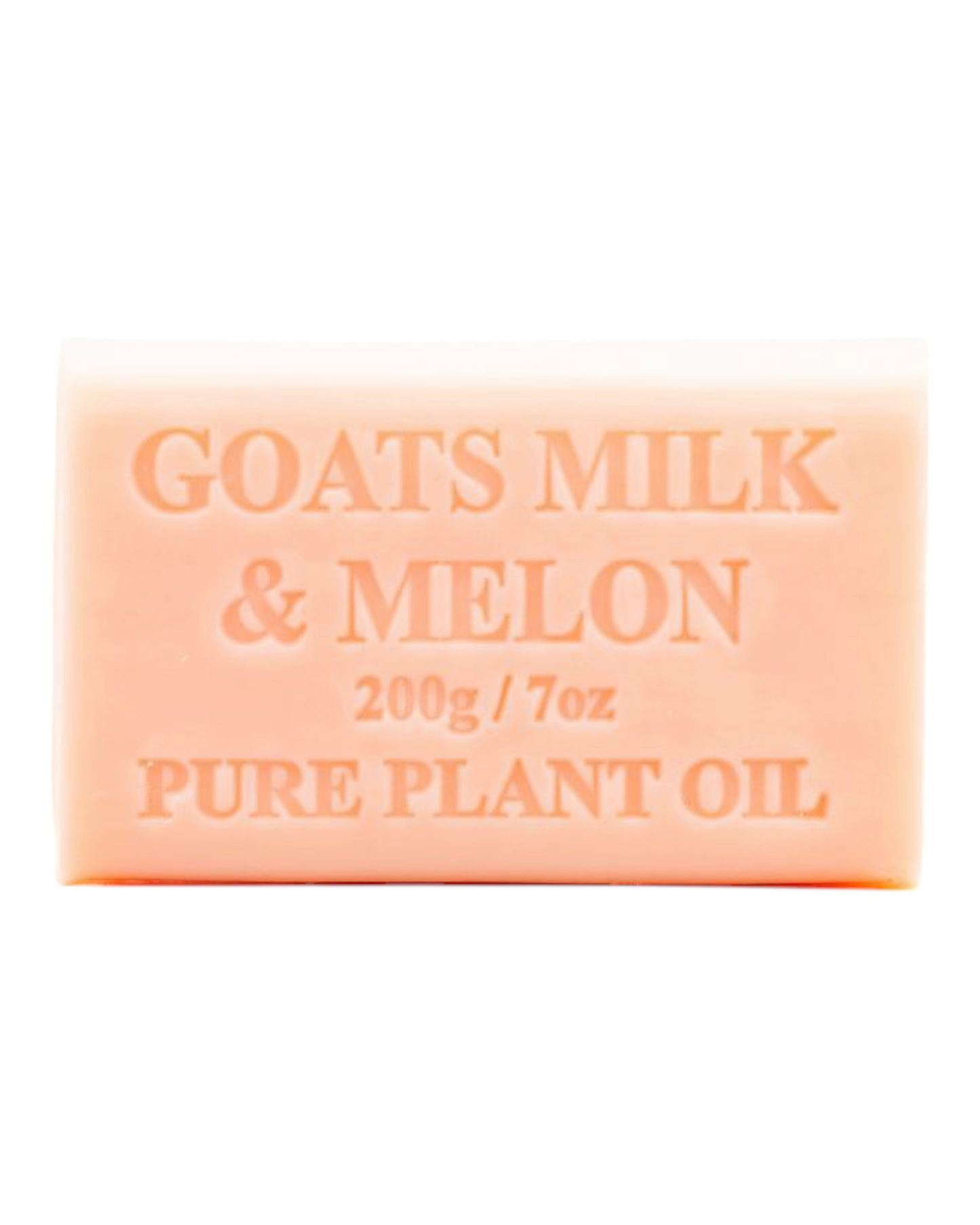 Melon scented - pink colour bar of goats milk soap - unwrapped
