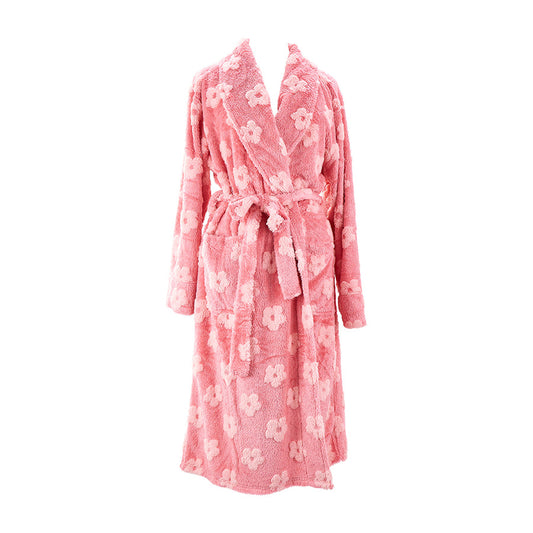 Pink floral robe on a white background