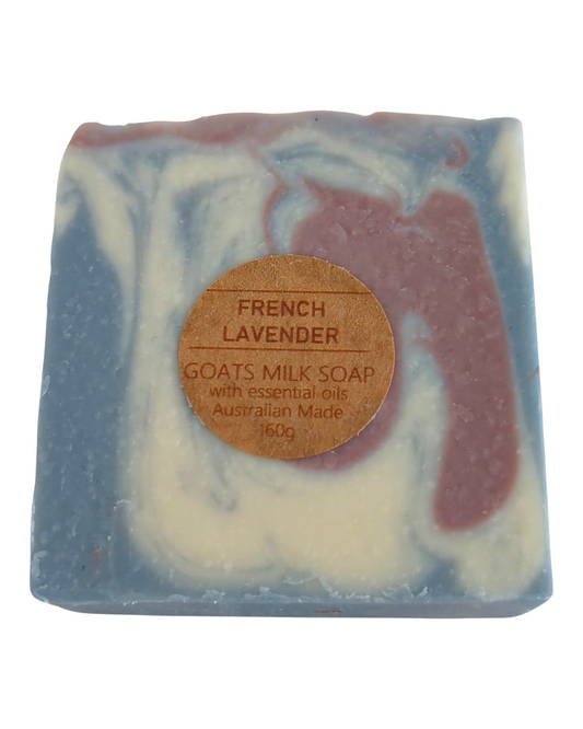 French Lavender scented goats milk soap bar with swirl pattern