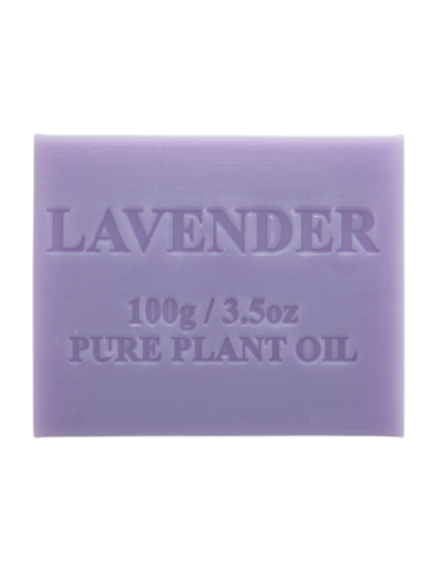 Purple lavender soap bar with text on a white background