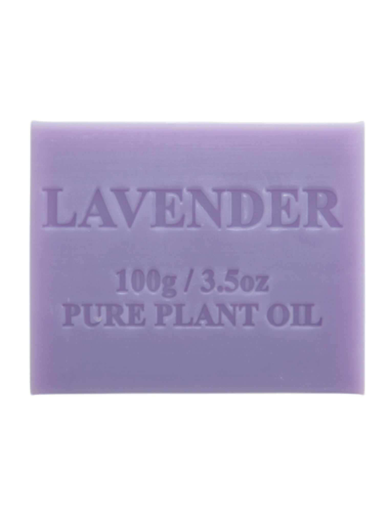 Purple lavender soap bar with text on a white background