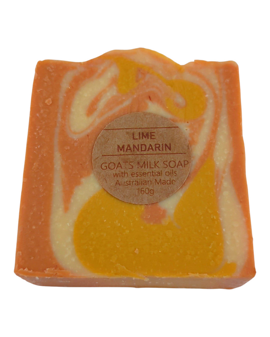 Lime & Mandarin scented goats milk soap bar with swirl pattern
