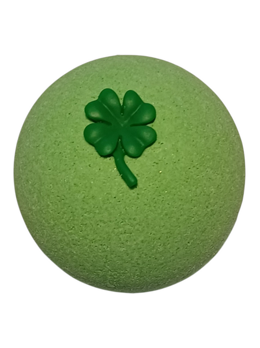 Green ball with a four-leaf clover design