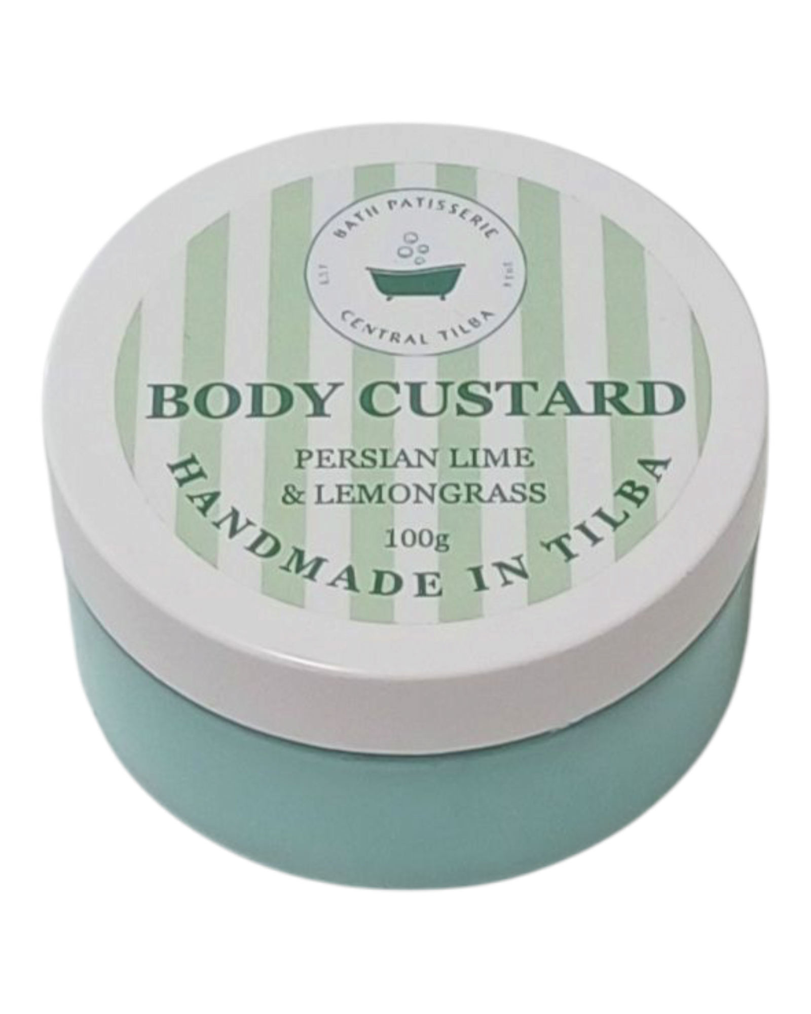 Bath Patisserie Persian Lime & Lemongrass Scented Body Custard – green coloured nourishing custard in labelled jar.