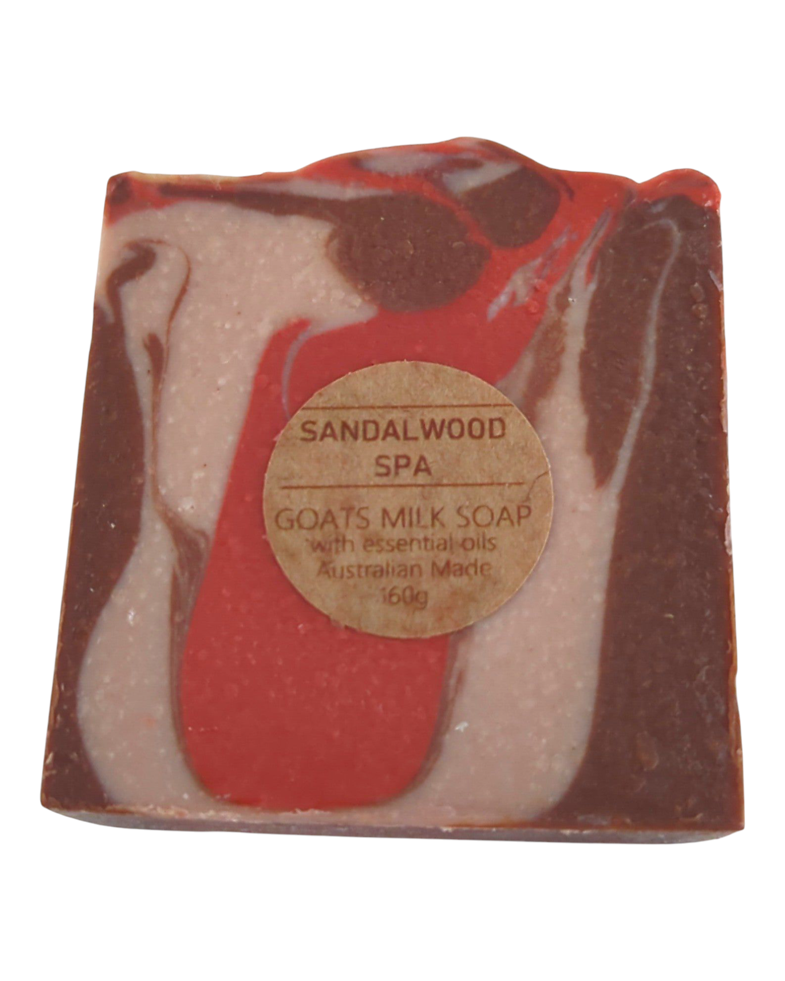 Sandalwood scented goats milk soap bar with swirl pattern